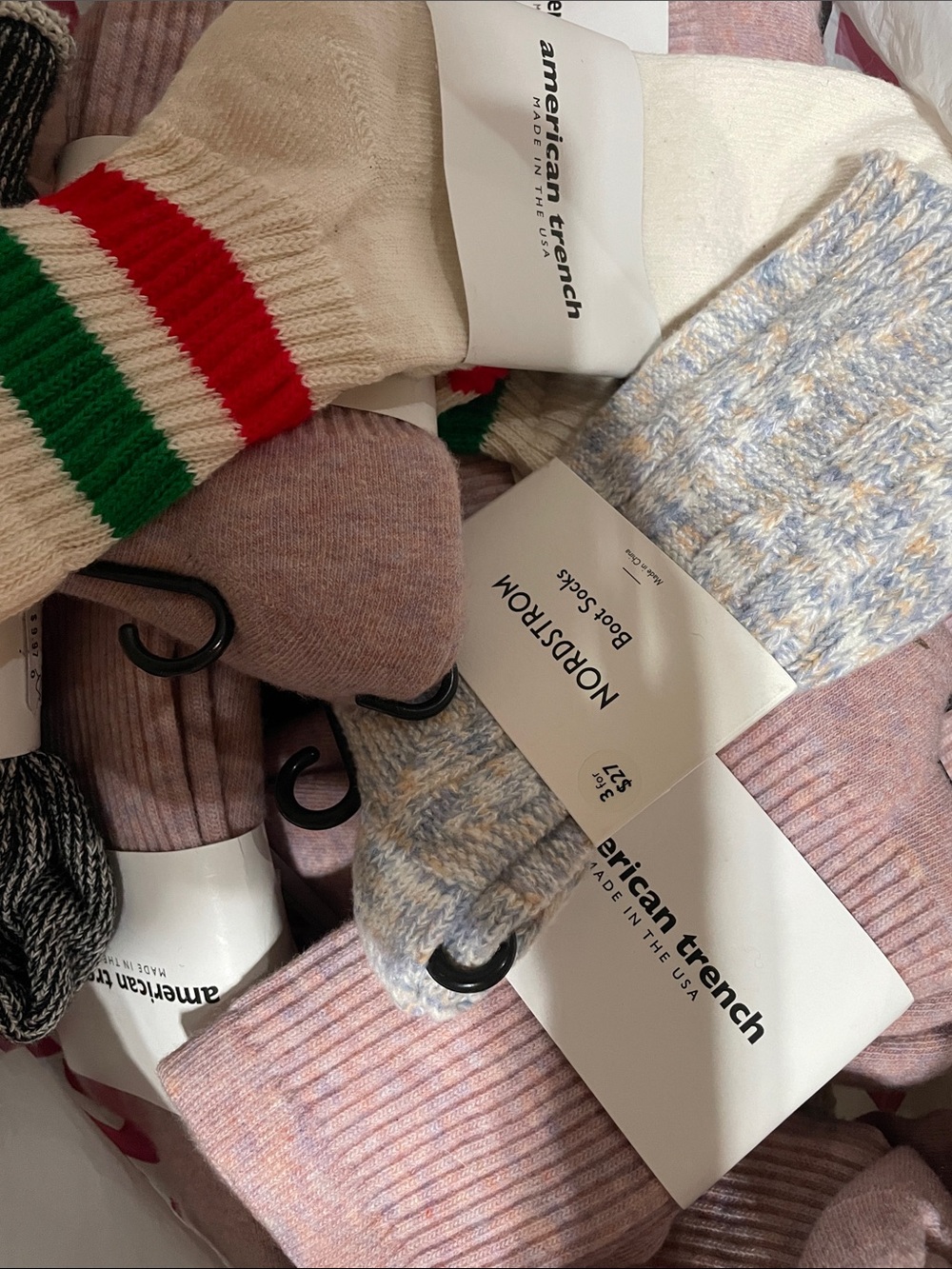 American Trench Cozy Sock Set — Cream, Pink, Heather Blue & Red/Green Stripe